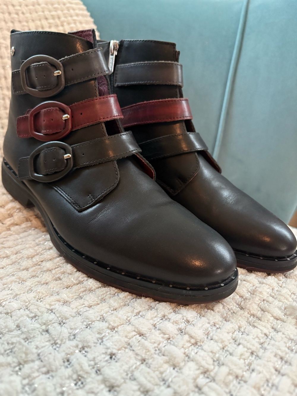 Pikolinos Caravaca W2U Black Leather Triple Buckle Ankle Boots EU 40